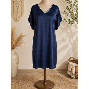 The Limited Shift Dress Women's 14 Navy Blue Beaded V Neck Career Occasion NWT